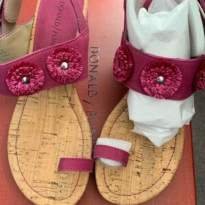 Magenta Suede floral embellished strapped cork heel sandal